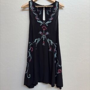 Intimately‎ Free People Adelaide Embroidered Boho Mini Dress Deep V Small Black